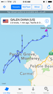 June 18, support vessel track off shore in the Monterey area.
